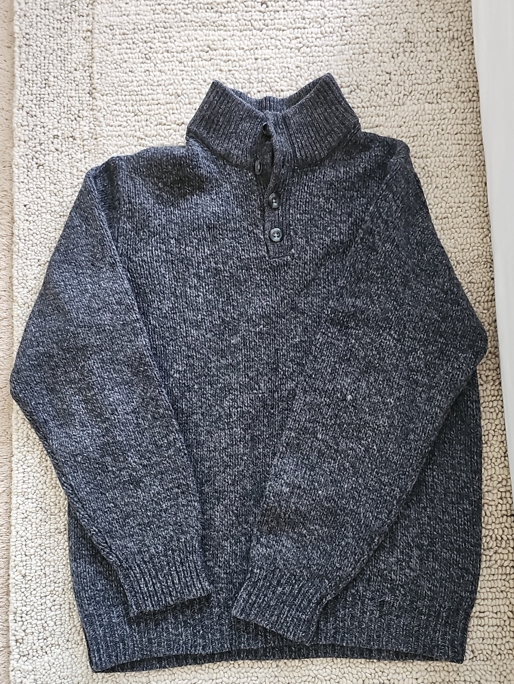 Vintage L.L. Bean 100% Lambs' Wool Henley Sweater Charcoal Grey M REG